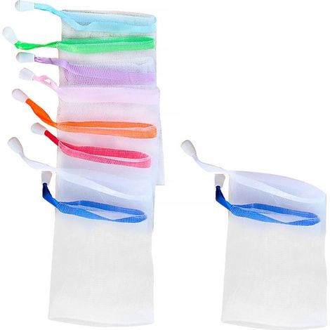 Lot de 10 filets à savon moussants en maille pour la douche, sac à suspendre pour le nettoyage du corps et du visage (couleur aléatoire)