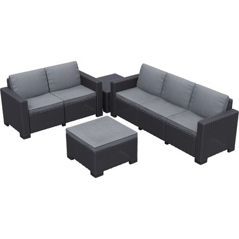 Keter California 5 Seater with 3 seater sofa and a 2 seater sofa Outdoor Garden Furniture Lounge Set - Graphite with Grey Cushions (1/5)