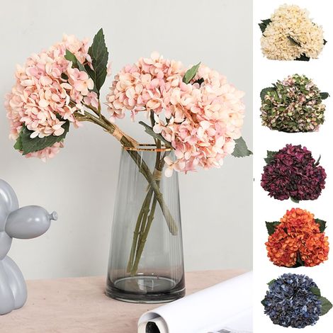 Fleurs Artificielles - Hydrangea Fausse Soie 3 Têtes - 33 cm - Pour Intérieur Extérieur Bureau Maison Mariage Décoration Festive - 1 Pièce (1/5)