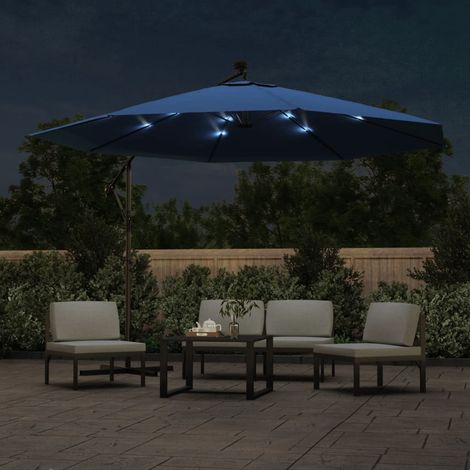 Parasol déporté avec lumières LED, Parasol pour Balcon Jardin Plage Terrasse, Bleu azuré 350 cm OIB1488E (1/4)