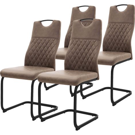 ML-Design Sedie da pranzo cantilever in similpelle con struttura in acciaio set di 4 sedie a sbalzo imbottite moderne con schienale alto ergonomico piedini antigraffio per soggiorno e cucina marrone (1/5)