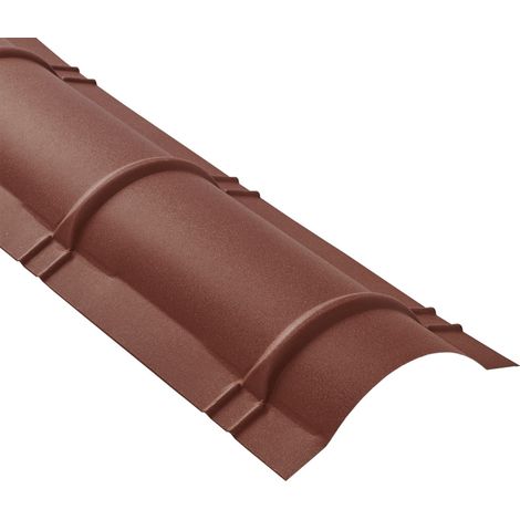 Cobija semicircular para tejado de acero galvanizado lacado mate aspecto teja - Color - Marrón rojizo mate, Longitud - 2,1 m