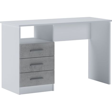 Scrivania Scrittoio Salvaspazio Lipsia Con Cassetti Laterali Mobile Desk Postazione Pc Da Studio Ufficio Soggiorno Sala da Pranzo Cameretta 120 x 72 x 48 Cm Bianco E Grigio Cemento (1/3)