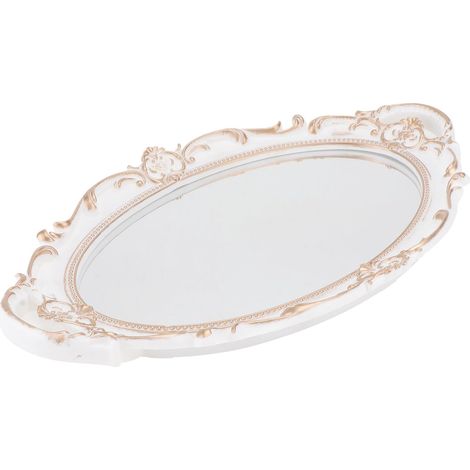 Plateau Poignées Confortables Décoratif en Plastique Miroir Ovale Blanc Style Français Antique pour Organiser Maquillage et Bijoux Lors D'événements (1/5)