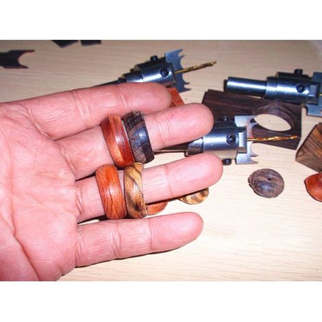 Lot de fabrication d'anneaux en bois épais avec foret en acier, outils de bricolage maison pour créer des bagues personnalisées et bijoux en bois. (1/5)