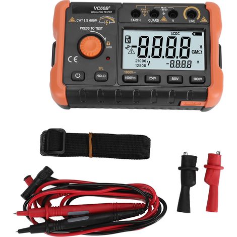 Testeur de résistance d'isolement mégohmmètre numérique 1000V 4999MΩ avec écran LCD rétroéclairé bandoulière (1/5)
