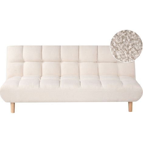Sofa Bed Off-White Boucle Upholstery Wooden Legs 2 Seater Tufted Backrest Ouilted Seat Modern Design Armless RISOR