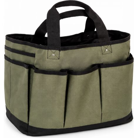 Panier, sac de rangement pliable pour outils de jardinage, de nettoyage avec poches - Tissu Oxford 600D - Vert - Linxor