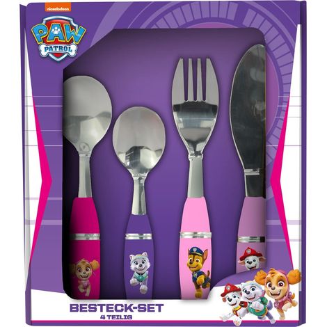 ensemble de couverts pour filles, ensemble de couverts pour enfants 4 pièces en acier inoxydable avec poignées en plastique, couteau, fourchette, cuillère à soupe (1/2)