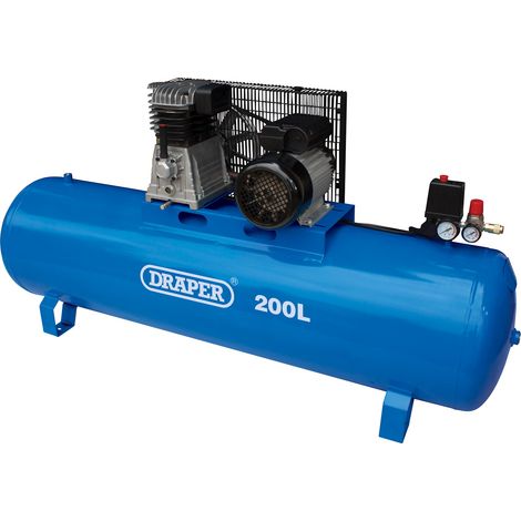 Draper 200L Belt-Driven Air Compressor (3HP, 2.2kW, 230V, Stationary, No Wheels) (1/5)