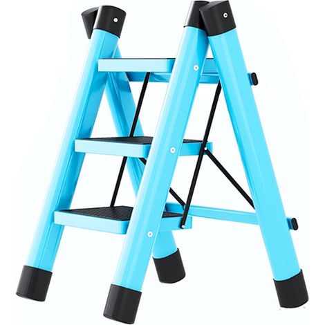 Escabeau pliant 3 marches antidérapant imperméable antirouille équipement domestique bleu (1/5)
