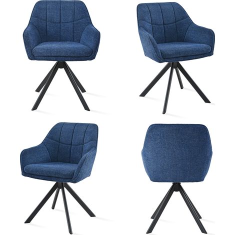 Goeurvant Sillas Giratoria Moderna con Cojín Doble Grueso, Respaldo Ancho y Reposabrazos Ergonómicos - Juego de 4 - Azul Marino - Chenilla