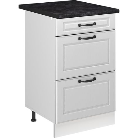 Mobiletto base per cucina R-Line, Bianco country/Bianco, 50 cm piano di lavoro Antracite, Vicco