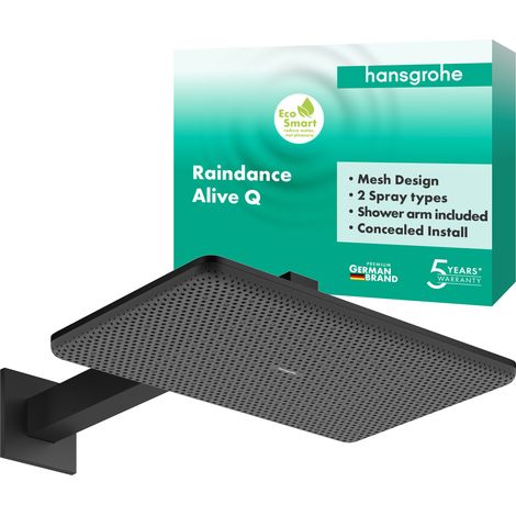 Hansgrohe Raindance Alive Q - Soffione doccia, 21x34 cm, 2 getti, EcoSmart, nero opaco 24551670 (1/3)