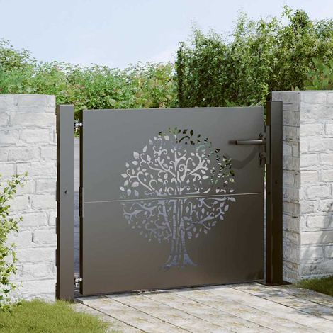 Gartentor Schwarz 110 x 105 cm Pulverbeschichteter Stahl