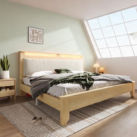Cadre de lit beige en corduroy bois 215 x 185 x 110 cm (1/5)