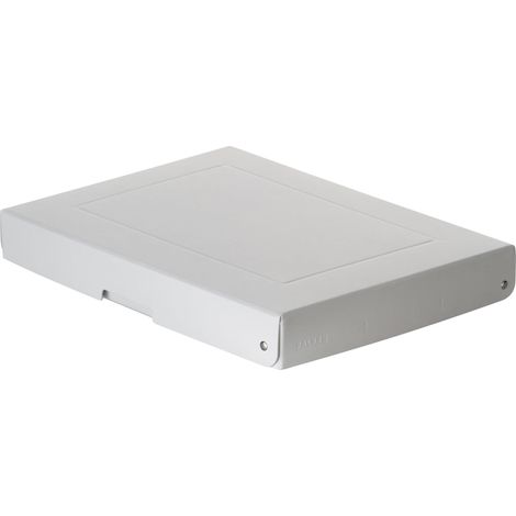 Réf. 22002176000F - 1 boîte de rangement avec couvercle - emballage cadeau - sans plastique - Format A4 - hauteur 40 mm - poignée découpée - entourée d'un ruban - Blanc (1/5)