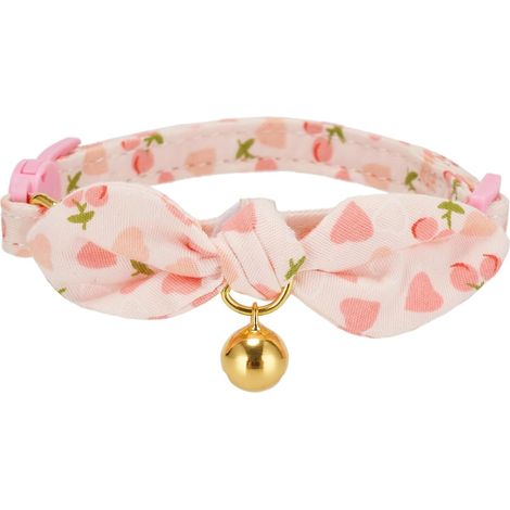 Collier pour chaton réglable et détachable, collier rose avec nœud amovible, accessoire pour chat femelle (1/5)