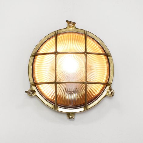 Applique d'extérieur SERIFOS cuivrée en laiton au design maritime Ø21 cm E27 - Laiton, Clair/Transparent