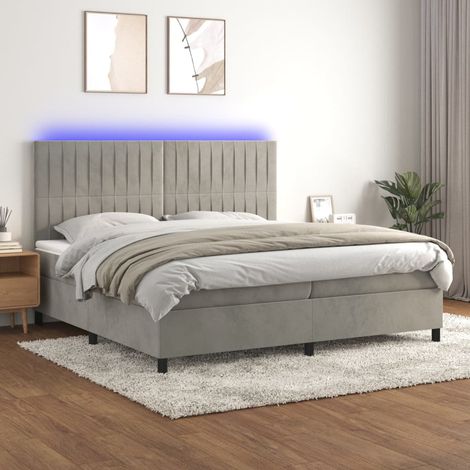 Sommier tapissier matelas et LED - Sommier pour Adulte et Enfant - Gris clair 200x200 cm Velours BV310555 - BonneVie (1/5)
