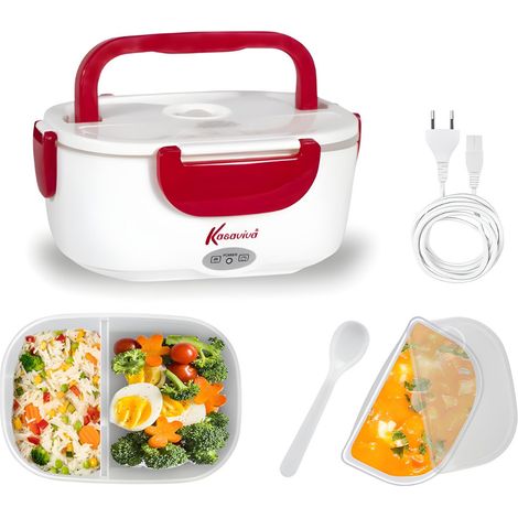 Contenitore scaldavivande elettrico portatile a 2 scomparti con piastra in acciaio riscaldante 40 Watt - Bianco e rosso (1/5)