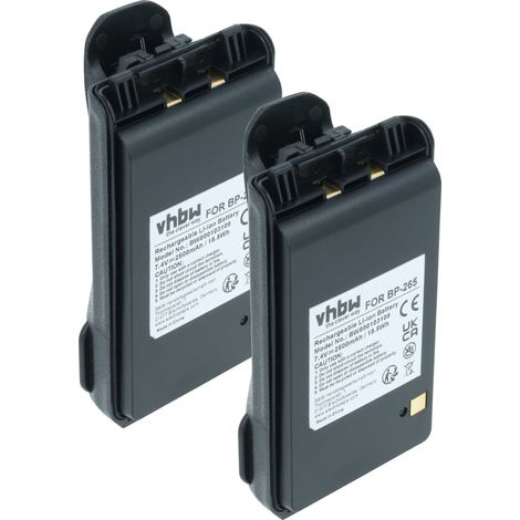 vhbw 2x Batterie remplacement pour Icom BP-265LI BP-265 pour radio talkie-walkie (2500mAh, 7,4V, Li-ion) - avec clip de ceinture (1/4)