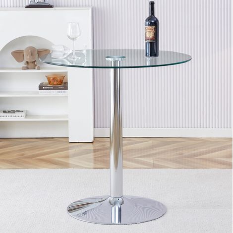 Table de bar ronde en verre transparent 89 cm x 92 cm, base métal argenté, REDOM (1/5)