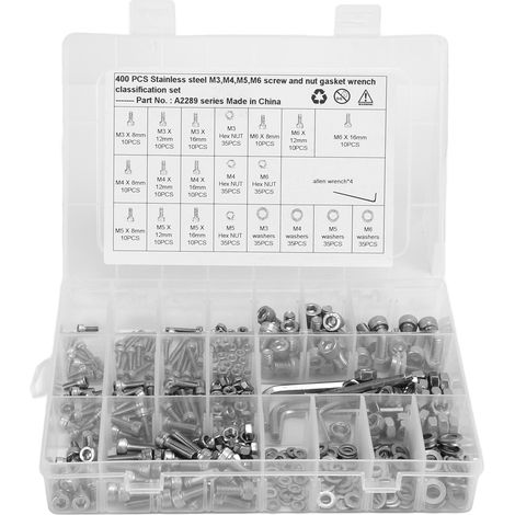 Ensemble de 400 vis et écrous à six pans creux M3, M4, M5 et M6 en acier inoxydable 304, assortiment universel pour voitures et camions (1/5)