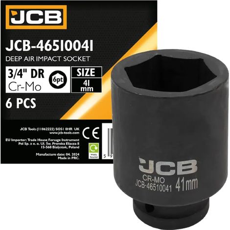 Chiave a bussola a impatto profonda JCB da 3/4" in acciaio Cr-Mo a 6 punte da 41 mm
