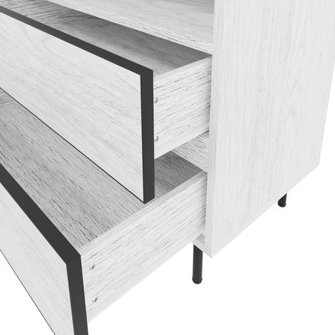 Meuble moderne et minimaliste. Portes doubles. Compartiments doubles. Étagères ouvertes. Meuble multifonctionnel pour ranger des objets dans les pièces à vivre et les salons.