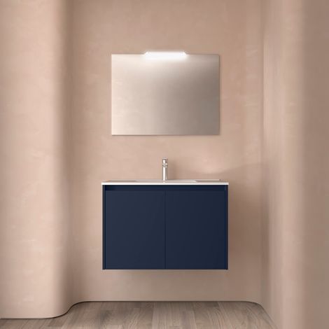 Badezimmermöbel NOJA 800 2 Türen BLUE SATIN + Waschtisch + Spiegel