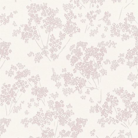 Carta da parati floreale Profhome 395481 Carta da parati TNT strutturata con ornamenti floreali lucida bianco rosa 5,33 m2 (1/5)