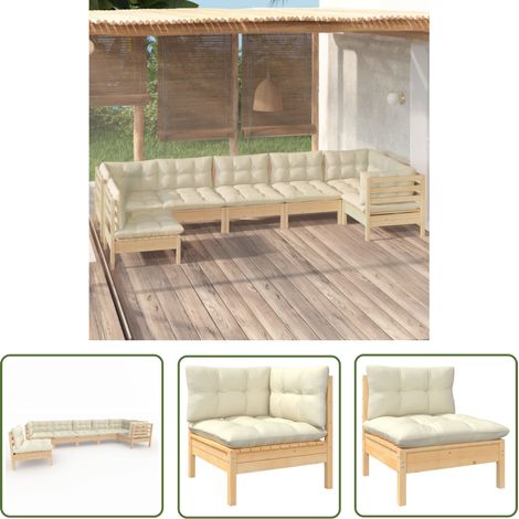 The Living Store 7-tlg. Garten-Lounge-Set mit Creme Kissen Kiefernholz - Garten Lounge Set - Kiefernholz Möbel - Outdoor Möbel - Loungemöbel - Gartenmöbel (1/5)