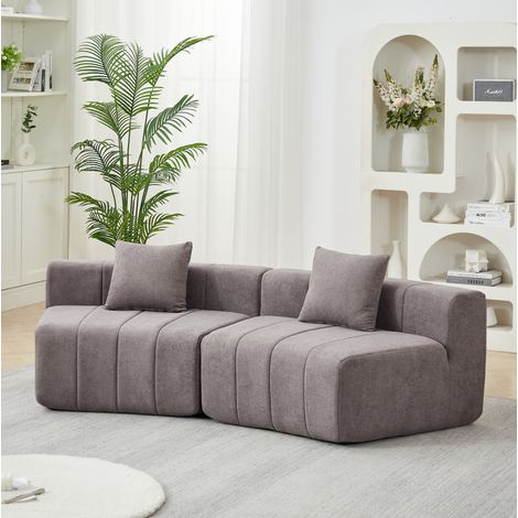Sofá modular curvo de chenilla gris con 2 cojines, 223 x 83,8 x 73,6 cm DESVIAE (1/5)