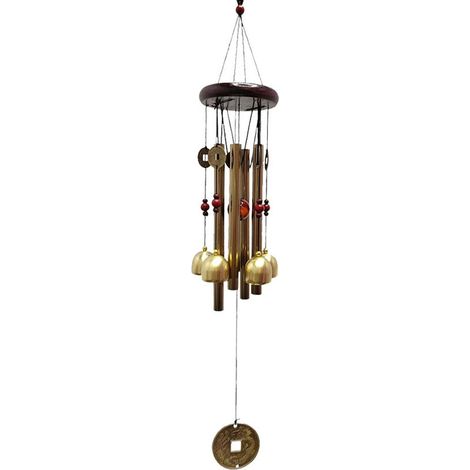 Carillon éolien traditionnel chinois en bronze pour jardin extérieur, avec pendentif et trou pour pièce de monnaie dans un long tube en métal. (1/5)