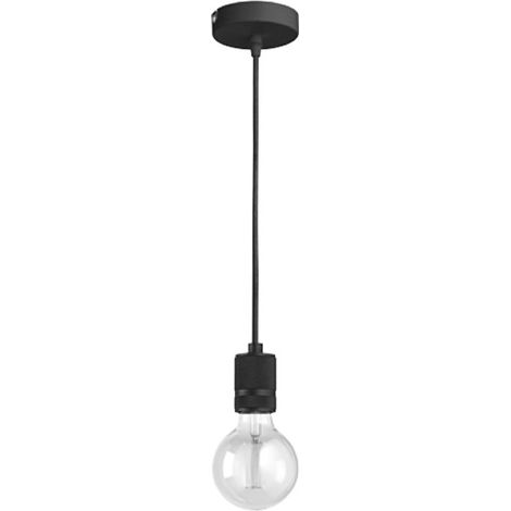 GSO091- PENDENTE FLASH CAVO IN STOFFA E ROSONE NERO SATINATO 1 LUCE ATTACCO E27 D.4,6CX7,6M (1/3)