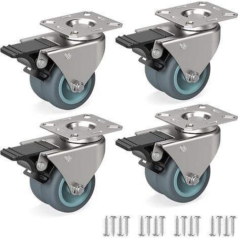 Jeu de 4 Roulettes pour meubles 50 mm - Roulettes pivotantes avec frein jusqu'à 100 kg par roue - Roulettes charge lourde pour usage intérieur et extérieur - Roulettes industrielles (1/4)