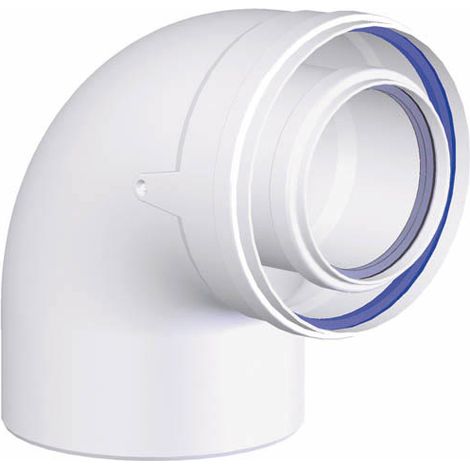 TEN – Coude concentrique PPs-galva Ø80-125 87° – Raccord fumisterie pour systèmes ventouse – Moulé polypropylène intérieur/Aluminium extérieur