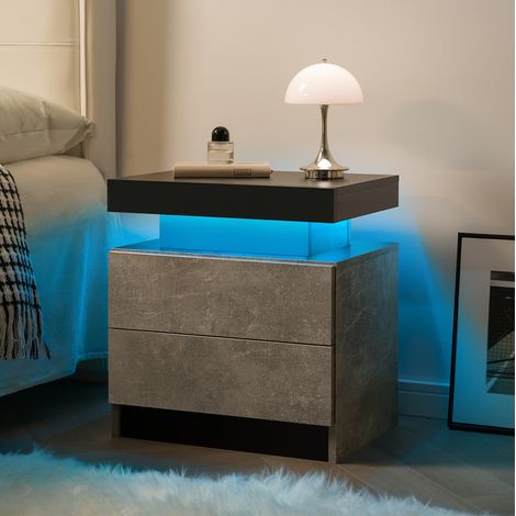 Comodino LED a 2 cassetti in legno ingegnerizzato grigio DESVIAE (1/5)