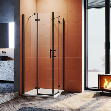 SIRHONA Cabine de douche d'angle Porte pliante Cabine de douche Verre trempé 6MM, Charnières en alliage, Renfort en acier inoxydable (900x900mm) (1/5)