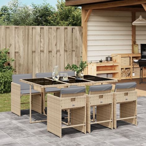vidaXL Ensemble à manger de jardin coussins 7 pcs mélange beige rotin