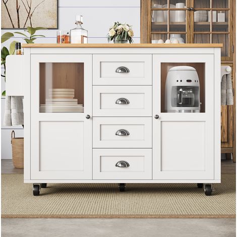 Isla de cocina 137,9x73x92,5 cm de MDF blanco, con almacenaje para cocina FloraGrace (1/5)