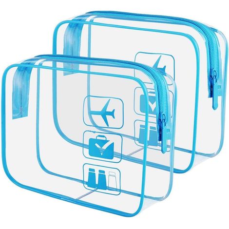 Lot de 2 trousses de toilette, PVC transparent, fermeture éclair métallique, étanche, approuvé TSA, voyage, maison (1/5)
