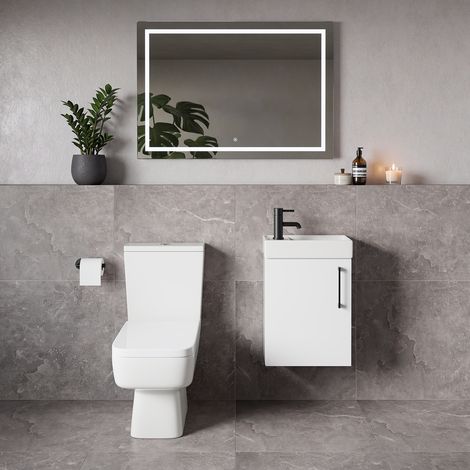 Napoli Cube Gloss White 400mm Single Door Wall Mounted Vanity Unit and Toilet Suite with Align Basin - 400mm - Matt Black 160mm Handle
