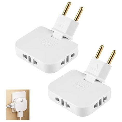 Prise Murale Plate, Multiprise Murale Rotative 180° avec 3 Adaptateurs EU et US, Bloc Multiprise pour Maison, Bureau, Voyage, Alimentation et Appareils Électroniques (1/5)