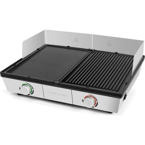 Combiné plancha-gril 2200W avec 2 plaques amovibles – Surface de cuisson 1910 cm² – QPL800 – Pour cuisson saine et rapide – Riviera & Bar