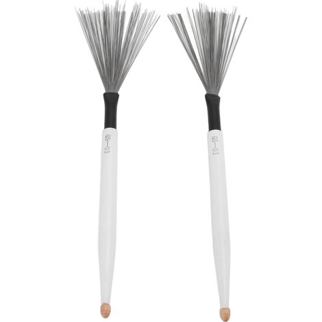 2 Brosses de Tambour Double Usage avec Têtes en Caoutchouc et Métal, Baguettes en Érable pour Batterie Acoustique - Blanc (1/5)