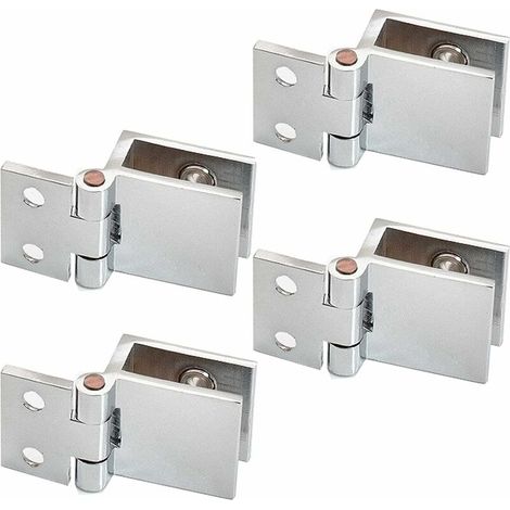 4 pièces Clip de porte en verre charnière, Douche, Support en Acier Inoxydable pour Porte de Placard Angle Ouverture, Charnière pour Porte en Verre de Meuble de Cuisine, Vitrine (1/5)
