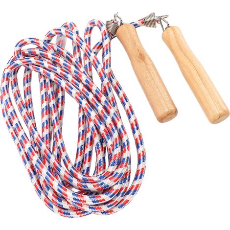 Corde à sauter longue pour enfants et adultes, idéale pour jouer en équipe ou en groupe. Poignée en bois, 5 m / 16,4 pi (5 m) pour s'amuser en extérieur, à l'école ou en groupe. (1/5)