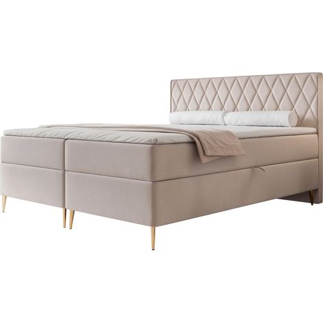 Selsey Caresso - Boxspringbett 160x200, Bonellmatratze, Topper, Velours, greige (1/4)